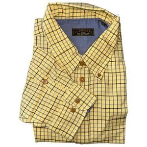 J.L. Powell NWT XXL Yellow Blue Checkered Plaid Long Sleeve Button Down Shirt